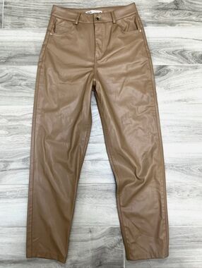 ZARA Tan Faux Leather Straight Leg Pants - Size 4 - NWOT